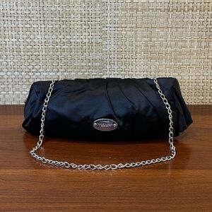 2011 Nine West Pleated Black Silk Blend Satin Evening Bag Rhinestone Kiss Lock